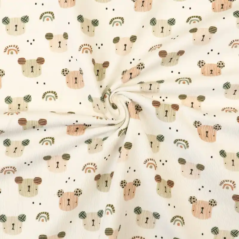 Feiner Baumwollstoff, Cordstoff, offwhite, brauntöne, Kindermotive – Tiere Preisreduziert