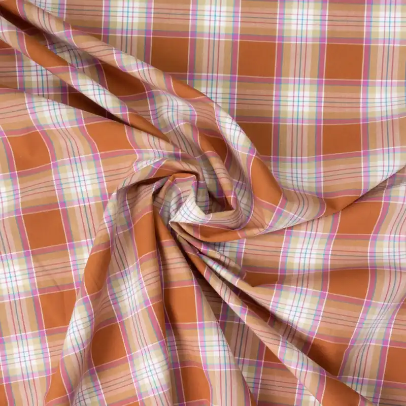 Baumwollstoff, Popeline, weiß, rost, pink, beige, türkis, Webkaro Schneller Versand