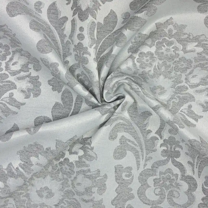 Exklusiv Dekostoff, Damast, grau, silber, Arabesken