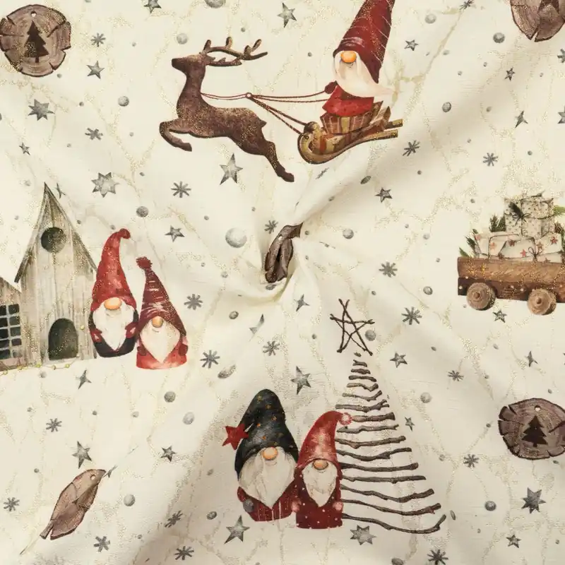 Kracherpreis Dekostoff, Ottoman, vanille, brauntöne, rot, Weihnachtsmotive