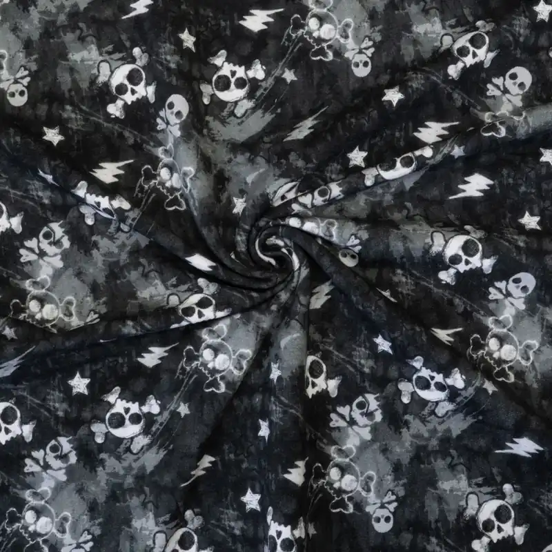 Bestseller French Terry, schwarz, grautöne, weiß, Kindermotive – gemustert