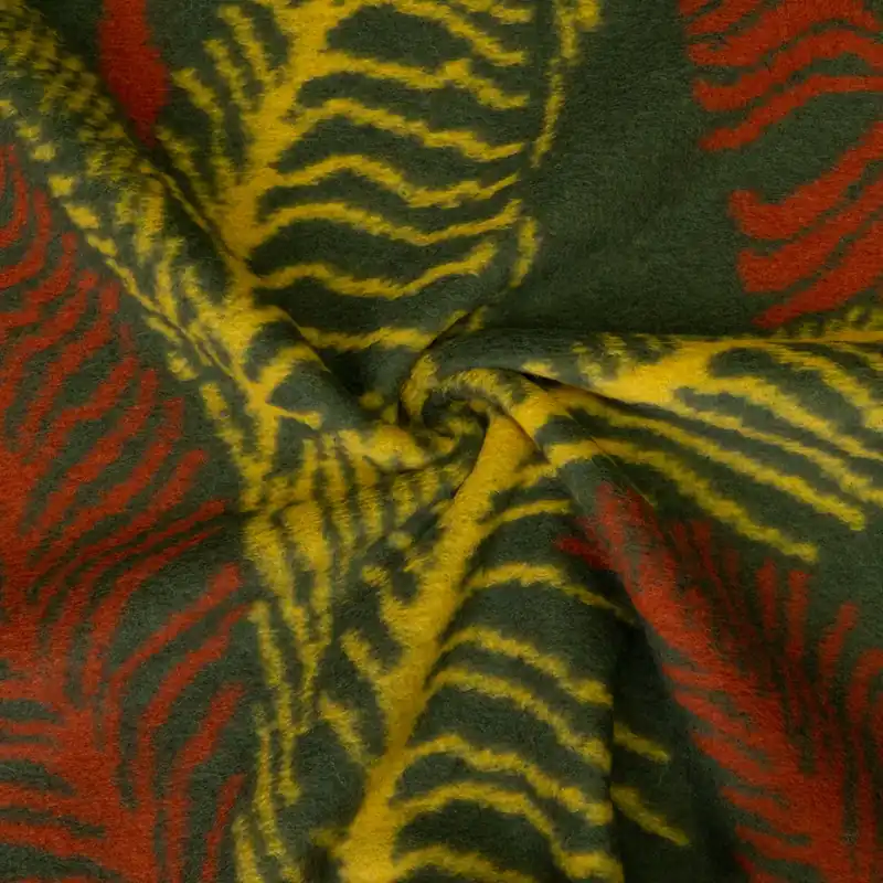 Saisonangebot Wollstoff, gekochte Wolle, oliv, orange dunkel, gelb, florale Motive