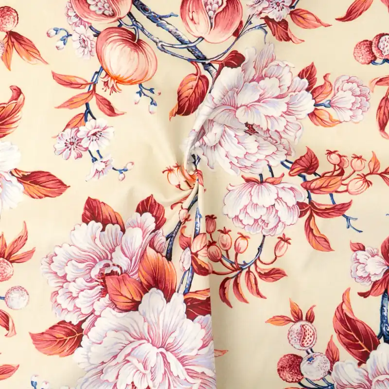 Mega-Angebot Dekostoff, Panama, beige hell, rottöne, rosatöne, florale Motive