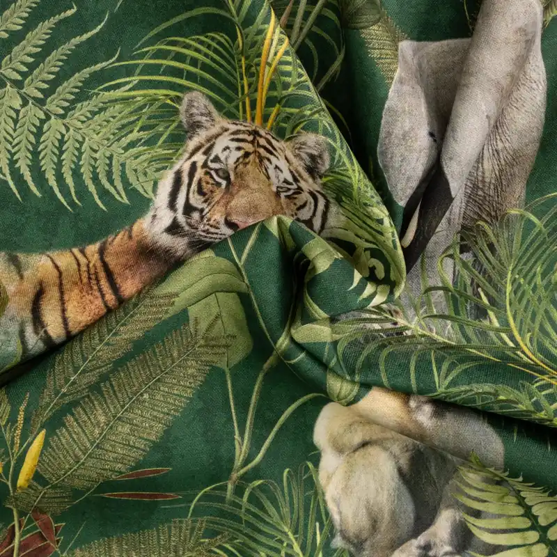 Sichere Zahlung Dekostoff, Panama, grautöne, grau, brauntöne, Tiermotive, florale Motive