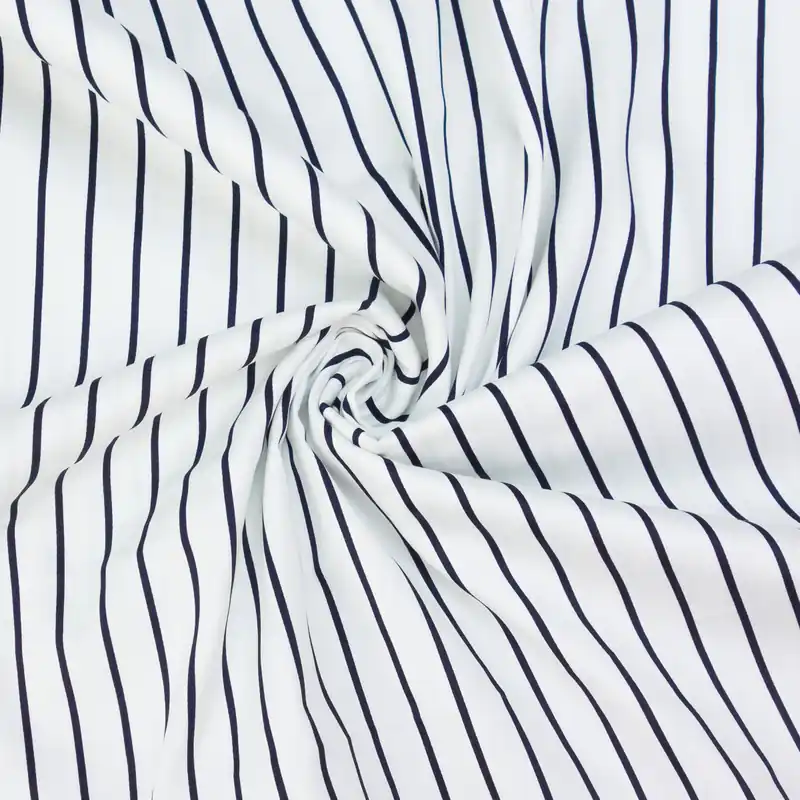 Baumwollstoff, Satin, offwhite, dunkelblau, Streifen Neuheit