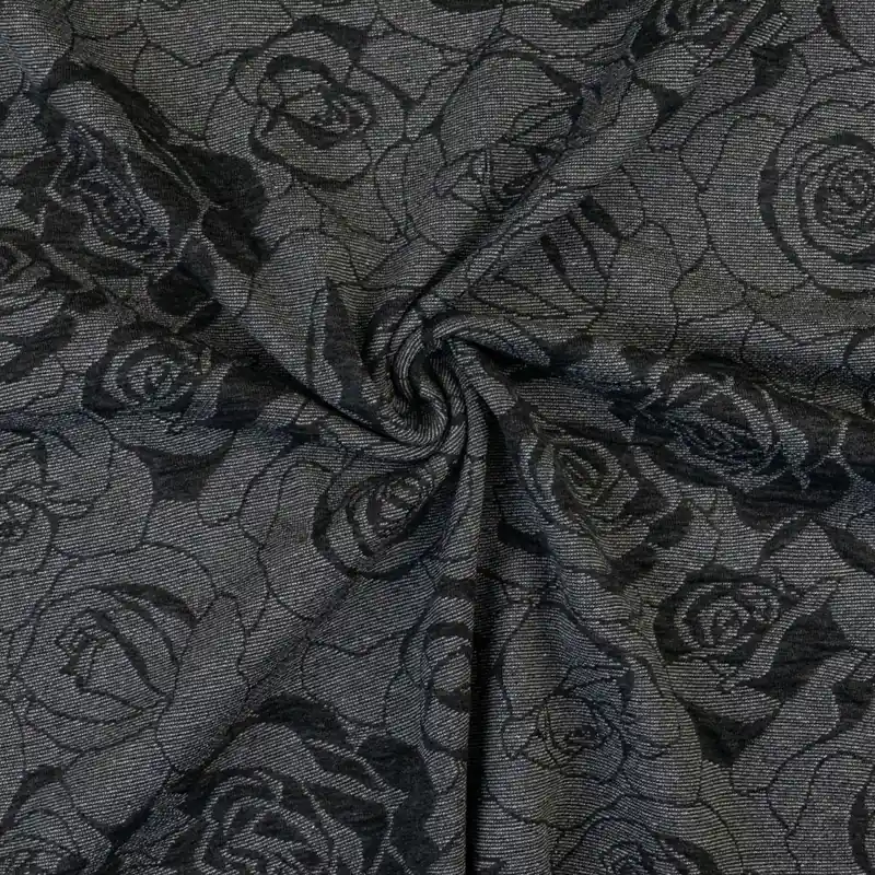 Neu Im Sortiment Strickjacquard, Doppelgewebe, dunkelgrau, hellgrau, florale Motive