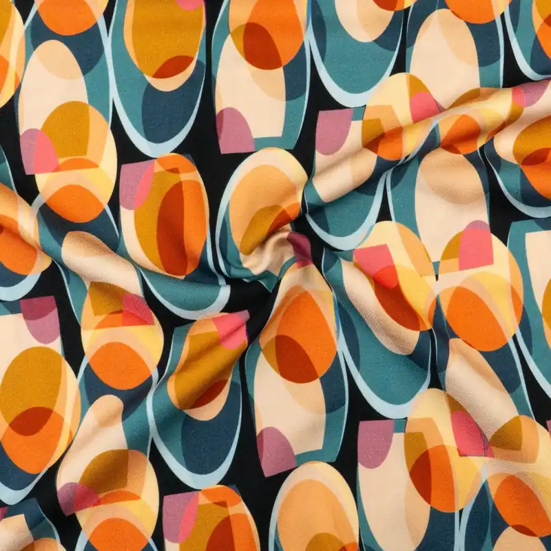 Preis Gesenkt Viskosestoff, Twill, petrol, rosé, apricot, grafisch gemustert