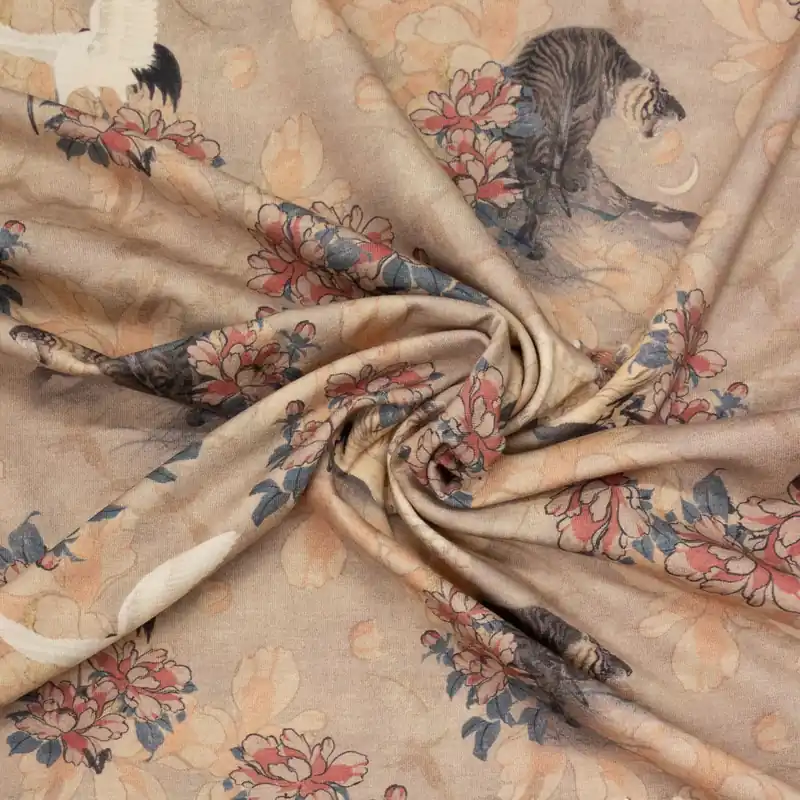 Sofort Bestellen Baumwolljersey, beigetöne, rosa, Tiermotive, asiatische Motive