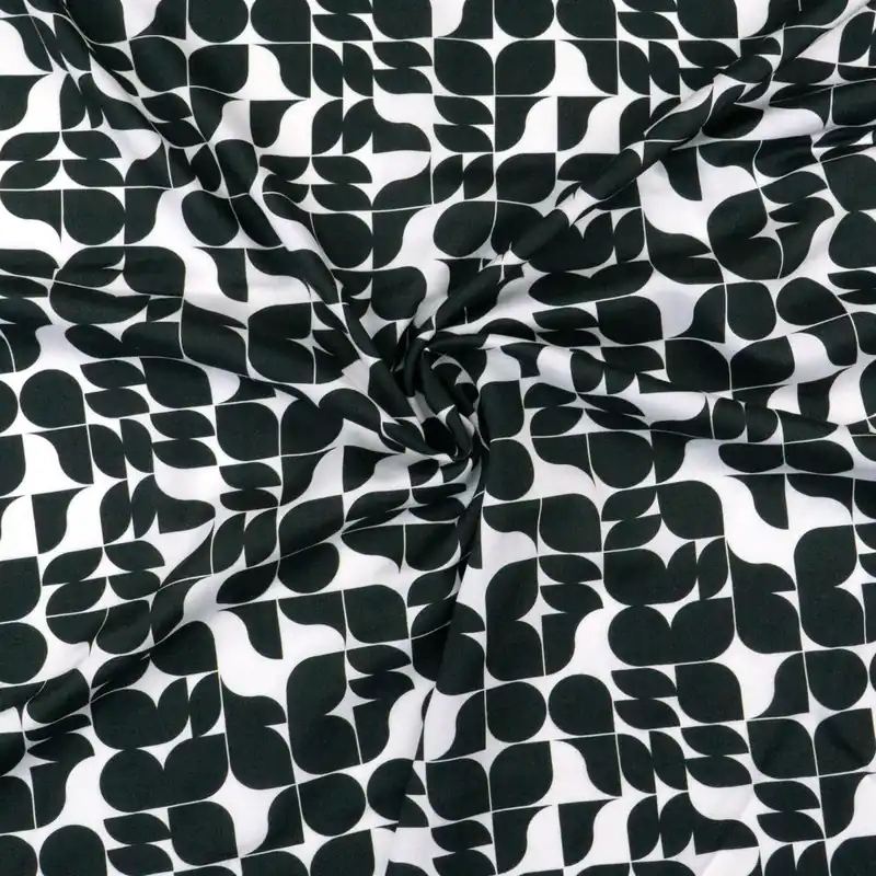 Echt Viskosestoff, Javanaise, schwarz, offwhite, grafisch gemustert