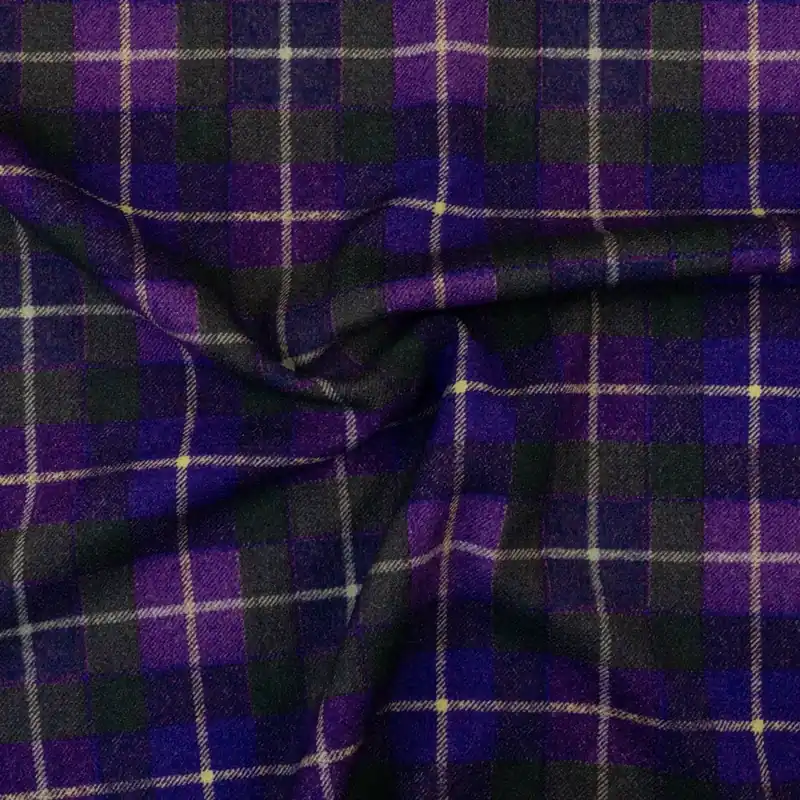 Wollstoff, Jacquard, lilatöne, anthrazit, Karo, Webstruktur Saisonangebot