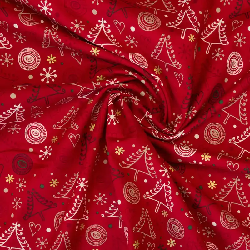 Baumwollstoff, Popeline, rot, weiß, grün, gold, Glanzeffekt, Weihnachtsmotive Kostenfreie Lieferung