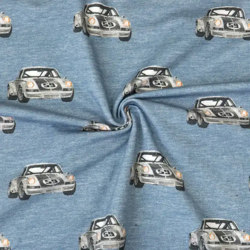 Baumwolljersey, blau, grautöne, weiß, rotbraun, Kindermotive – Fahrzeuge Neue Kollektion