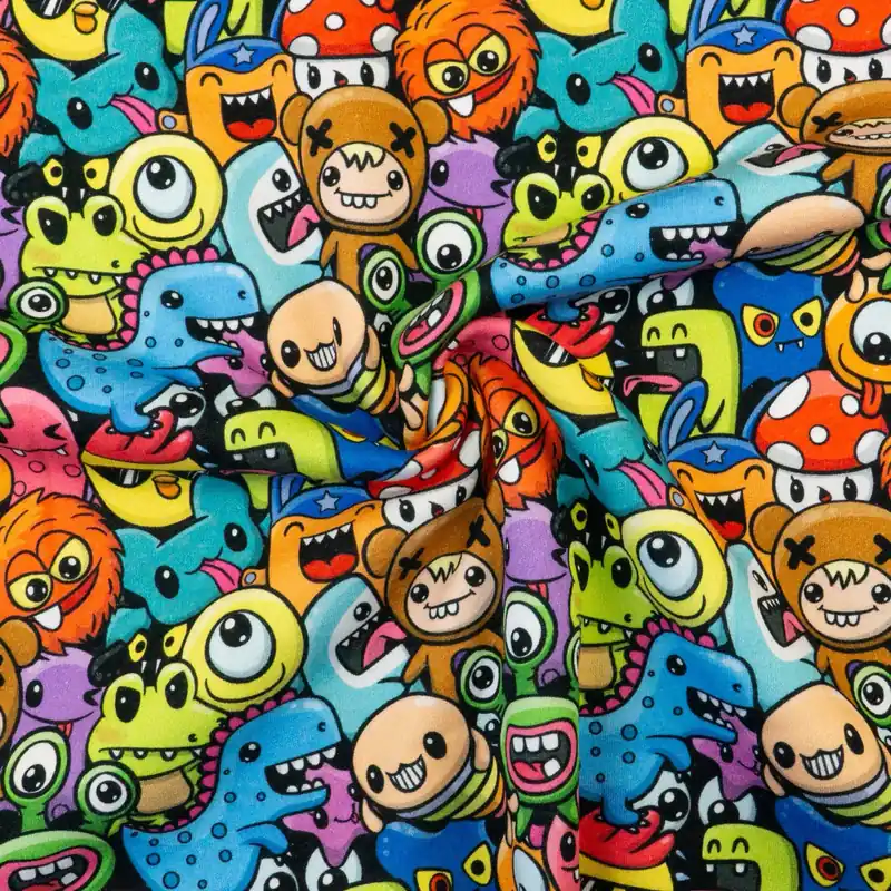 Echt Sweatstoff, blau, grün, rot, braun, figürliche Motive, Kindermotive – Figuren