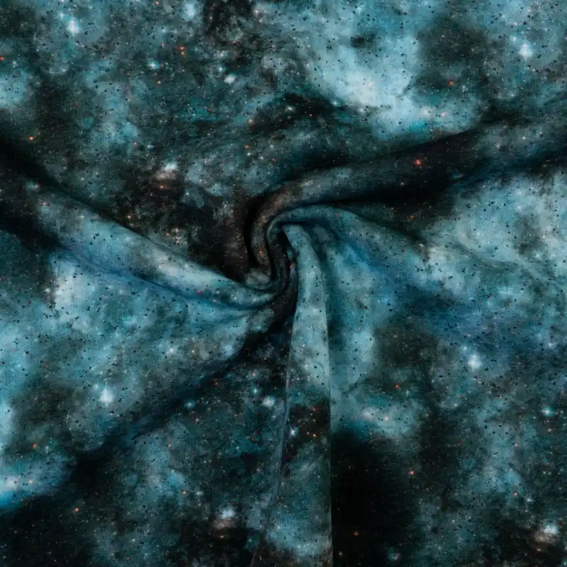 Sweatstoff, blautöne, schwarz, orange, abstrakt gemustert Versand Am Gleichen Tag