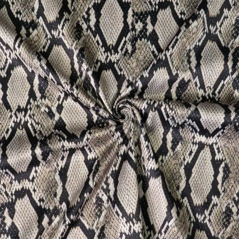 Echt elastischer Satin, grautöne, beigetöne, schwarz, Animal-Muster