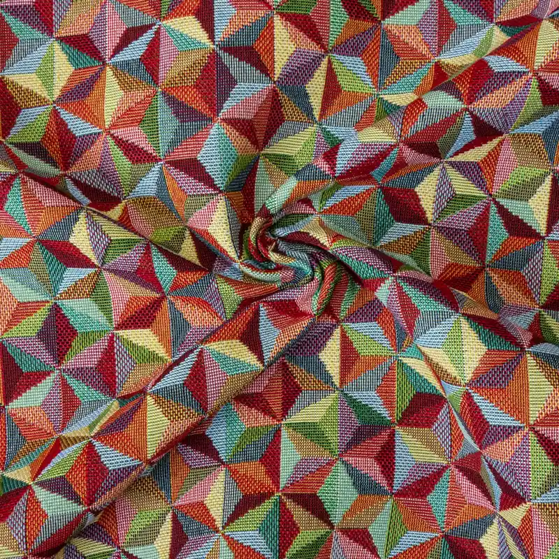 Wochenendangebot Dekostoff, Gobelin, rottöne, gelb, grüntöne, blautöne, grafisch gemustert