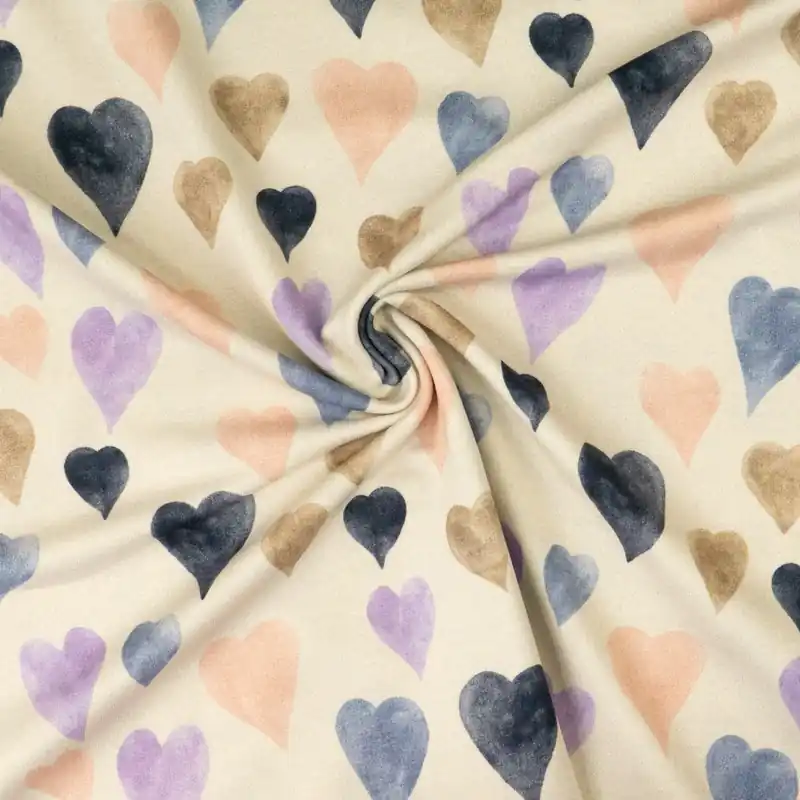 Neu French Terry, beigegrau, flieder, rosa, blau, abstrakt gemustert