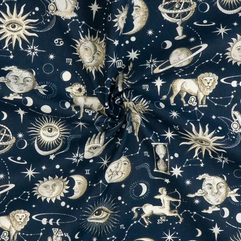 Sofort Bestellen Baumwollstoff, Cretonne, dunkelblau, offwhite, beigegrau, grafisch gemustert