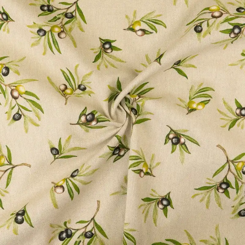 Dekostoff, Panama, beigegrau, grüntöne, braun, Früchte Heute Kaufen