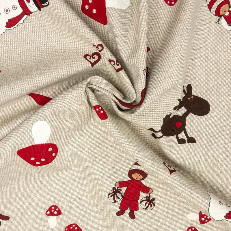 Dekostoff, Panama, rot, natur, offwhite, Weihnachtsmotive Preiswert