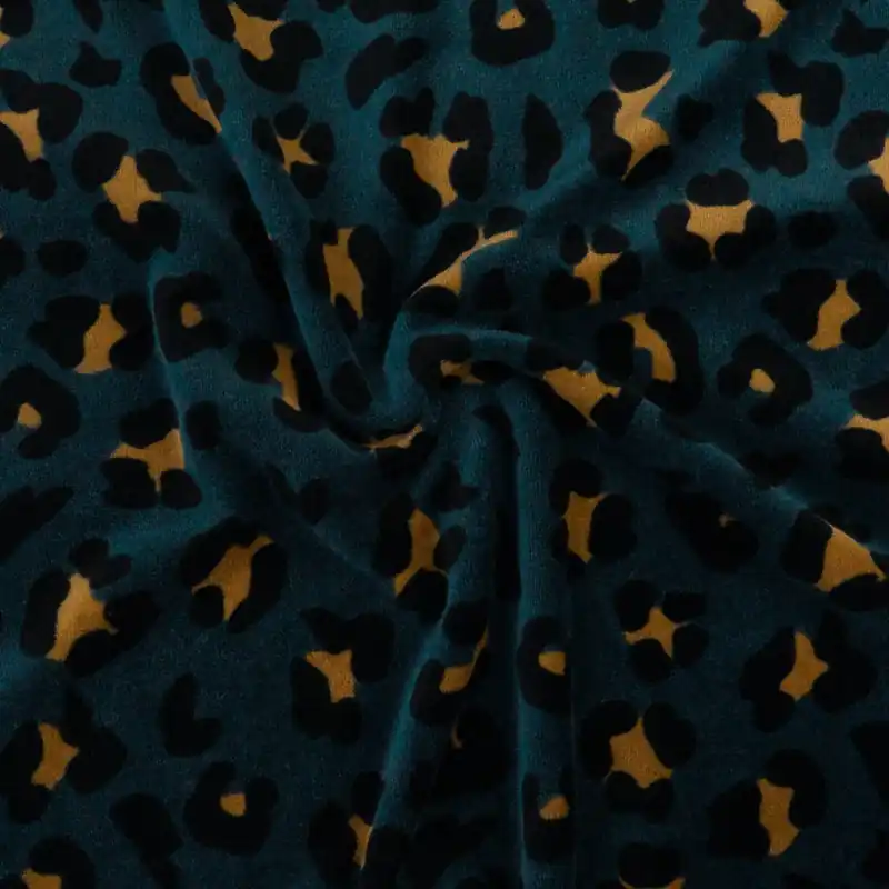 Limited Edition Nickistoff, petrol dunkel, schwarz, braun, Animal-Muster