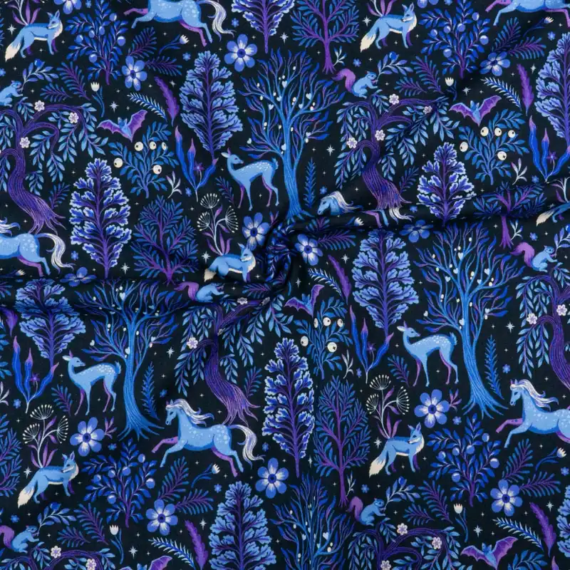 Geprüft French Terry, blautöne, schwarz, lila, Kindermotive – Tiere