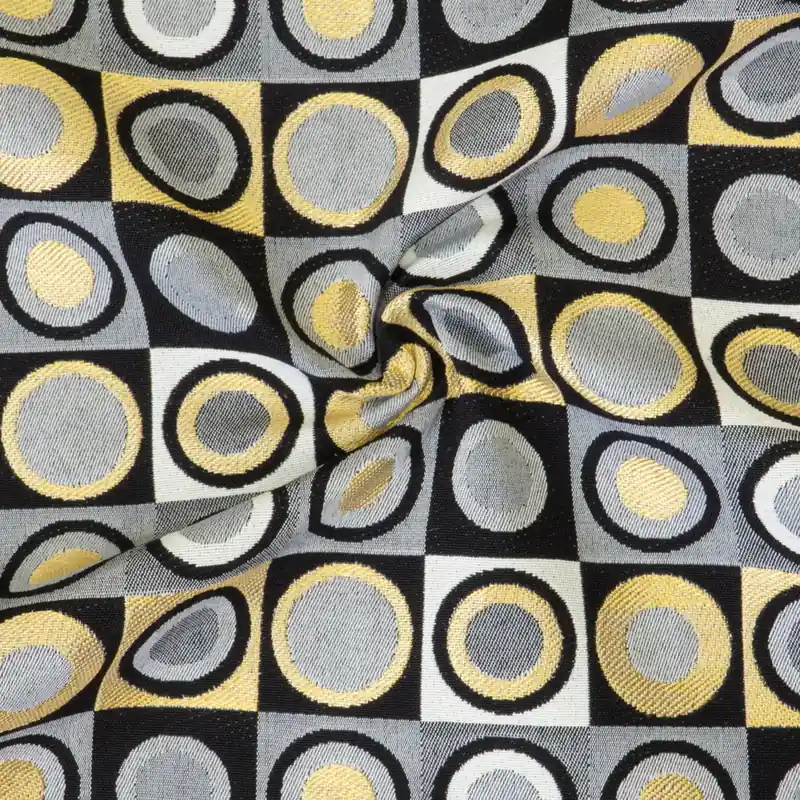 Dekostoff, Gobelin, schwarz/weiß, gold, grafisch gemustert Aktuell