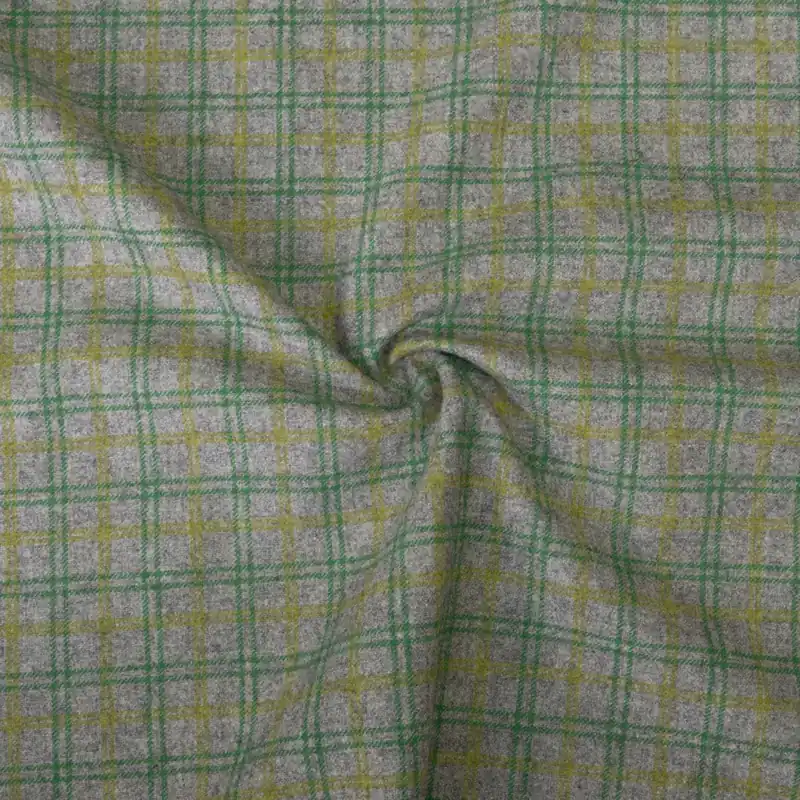 Wollstoff, Streichgarn, grau, grün, gelb, Karo Online Kaufen
