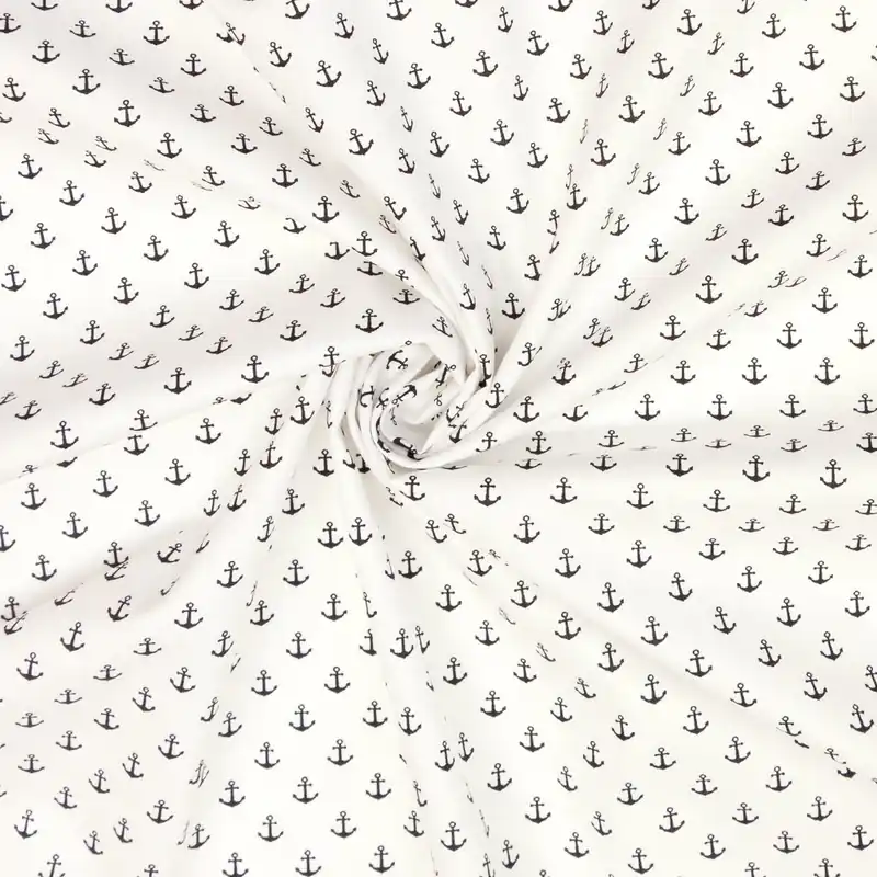 Top-Seller Baumwollstoff, Popeline, weiß, schwarz, maritim gemustert