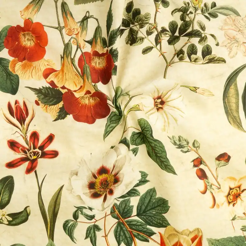 Abverkauf Dekostoff, Panama, beige hell, grüntöne, rottöne, florale Motive