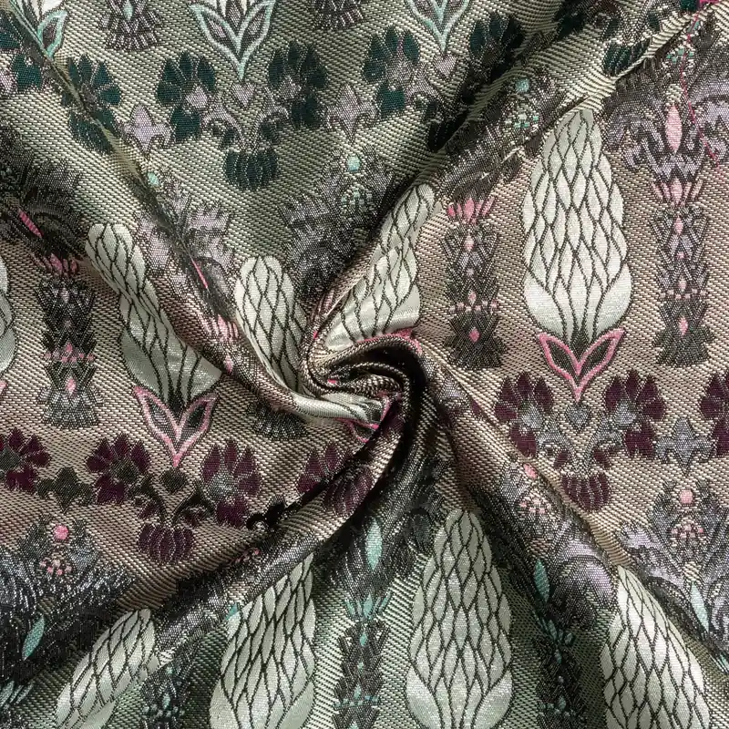Schneller Versand Jacquard, Glanzeffekt, ornamental gemustert, silber, rosa, grautöne, grüntöne