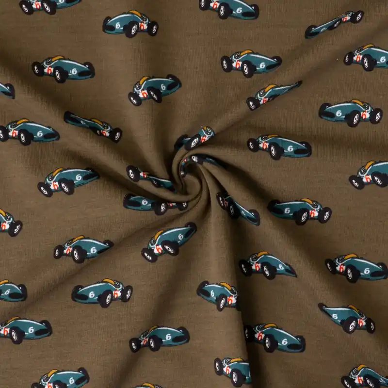 Jetzt Zugreifen French Terry, braun, petrol, rot, schwarz, Kindermotive – Fahrzeuge