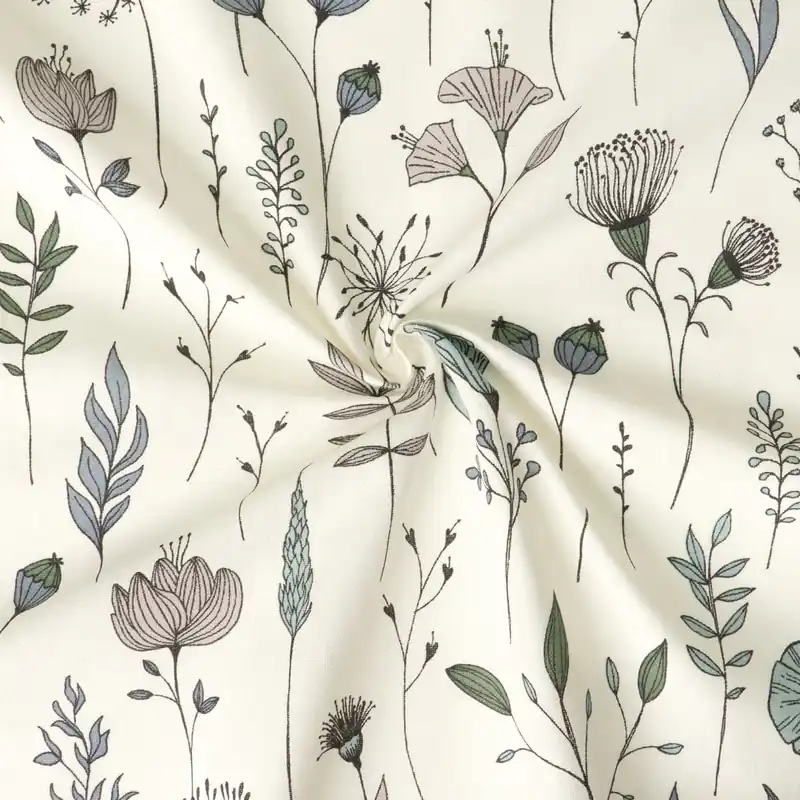 Preisreduziert Dekostoff, Panama, offwhite, schwarz, blautöne, rosa, florale Motive