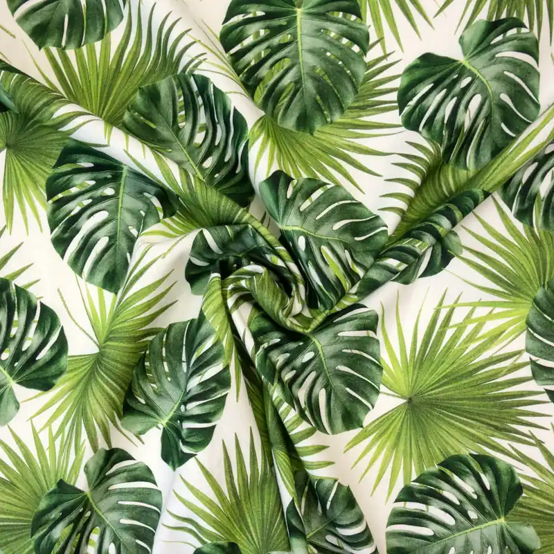 Dekostoff, Panama, offwhite, grüntöne, florale Motive Hochwertig