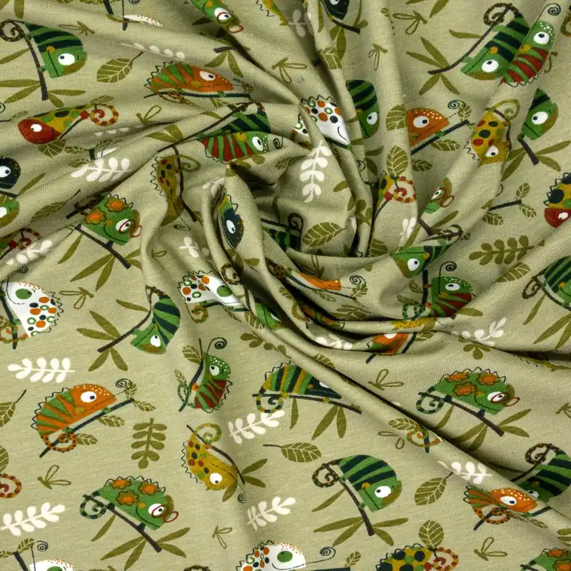 Baumwolljersey, grüntöne, orange, Kindermotive – Tiere Original