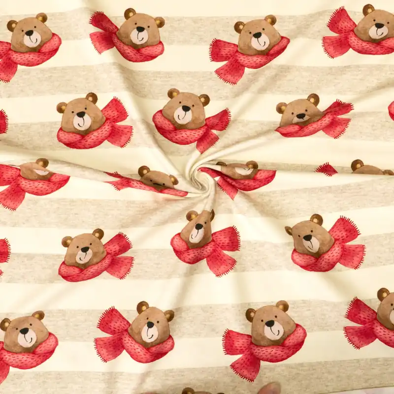 Baumwolljersey, offwhite, beigegrau, rot, Kindermotive – Tiere Zertifiziert