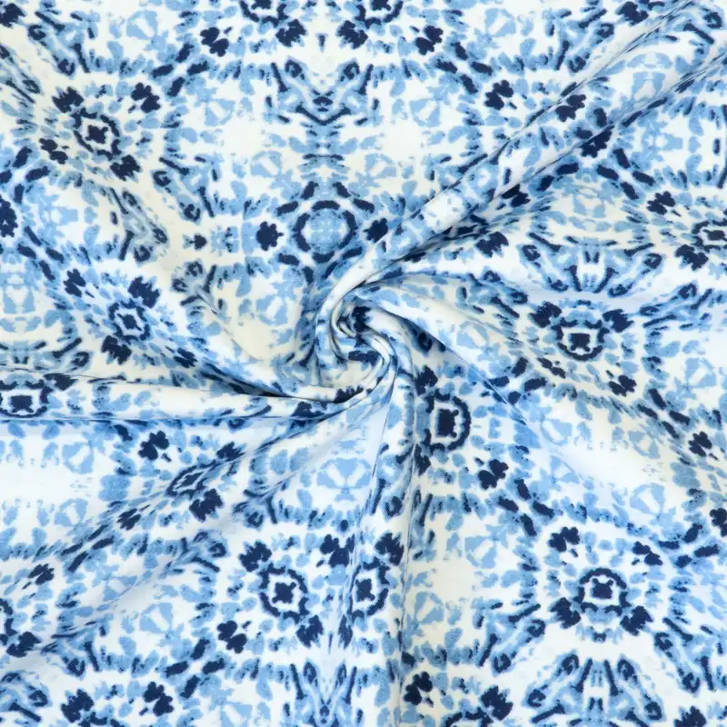 Bengaline, offwhite, blautöne, grafisch gemustert Preisknaller