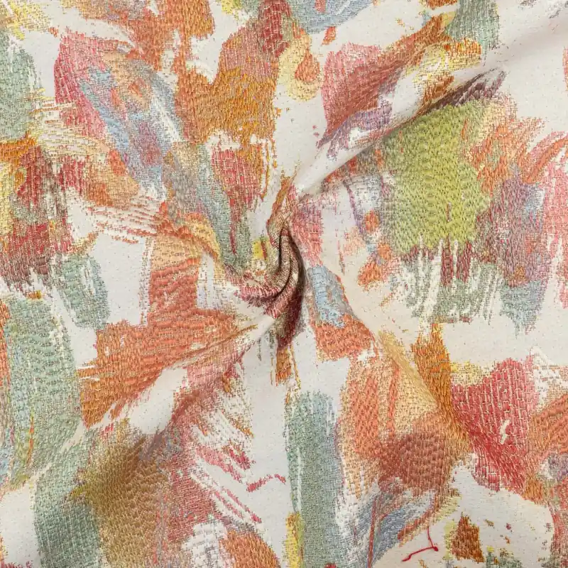 Dekostoff, Jacquard, weiß, rot, grün, abstrakt gemustert Expressversand