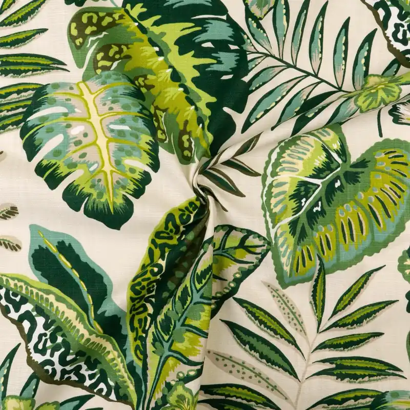 Sichere Zahlung Dekostoff, Panama, creme, grüntöne, blaugrau, florale Motive