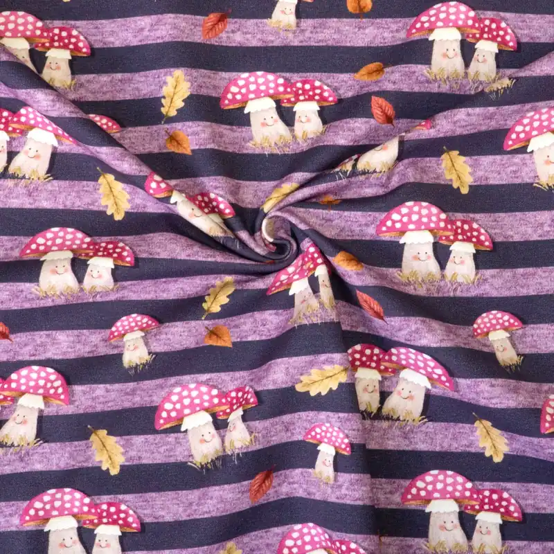 Finale Aktion Baumwolljersey, lilatöne, rot, beige, Streifen, figürliche Motive