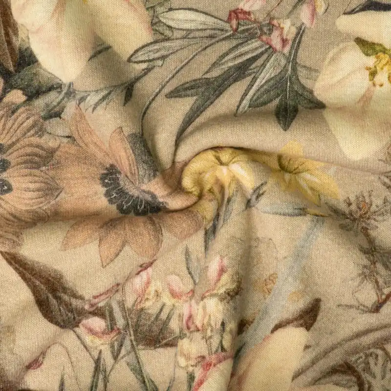 Mega-Angebot Feinstrick, beige dunkel, apricot, gelb, rosa, florale Motive