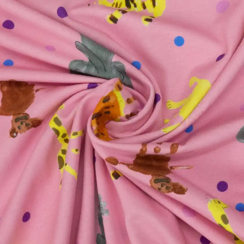 Preisknaller Baumwolljersey, rosa, gelb, braun, Kindermotive – Tiere