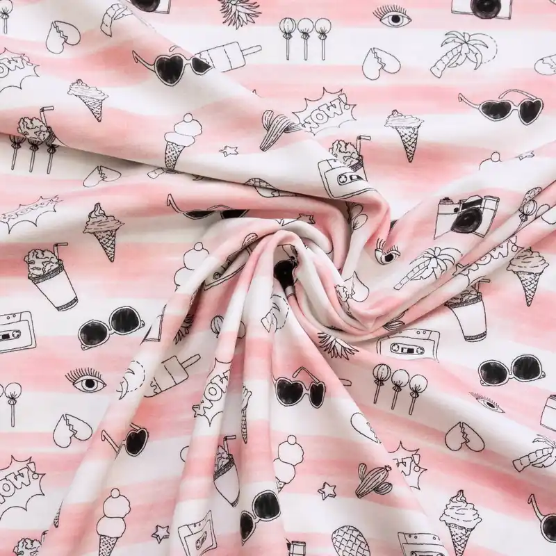 Baumwolljersey, rosa, weiß, schwarz, Sweets Gleich Bestellen