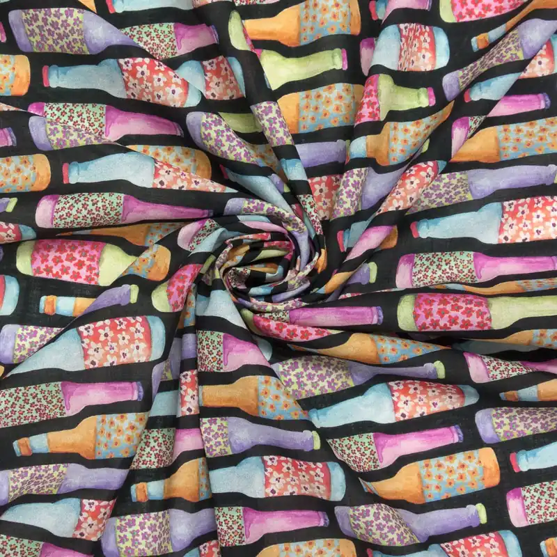 Handgefertigt Leichter Baumwollstoff, Batist, schwarz, grafisch gemustert, Sweets