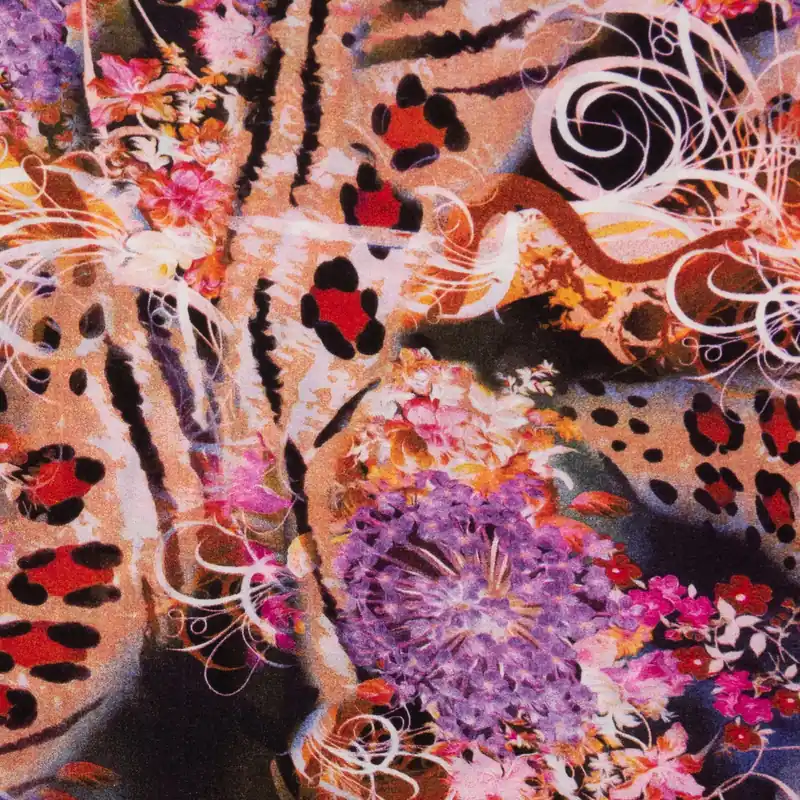 Viskosestoff, Javanaise, schwarz, lila, brauntöne, abstrakt gemustert Mengenrabatt
