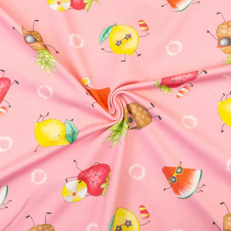 Sonderangebot Baumwolljersey, rosa, gelb, rot, grün, Sweets, Früchte