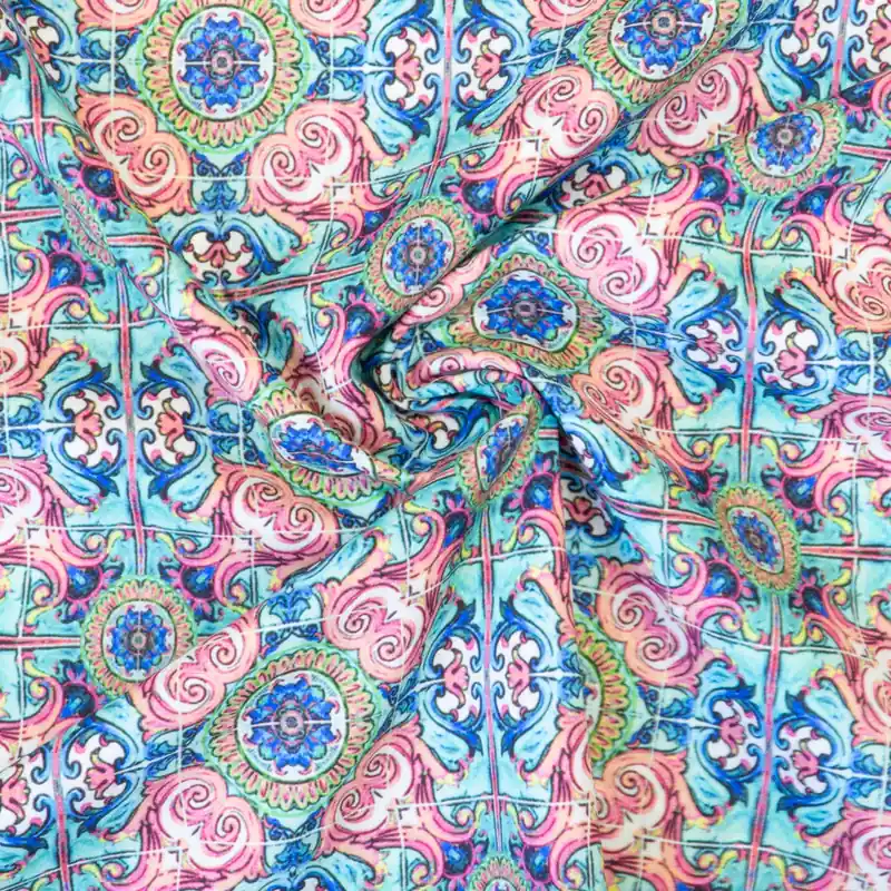 Baumwollstoff, Popeline, rosa, blautöne, grüntöne, grafisch gemustert Nur Heute