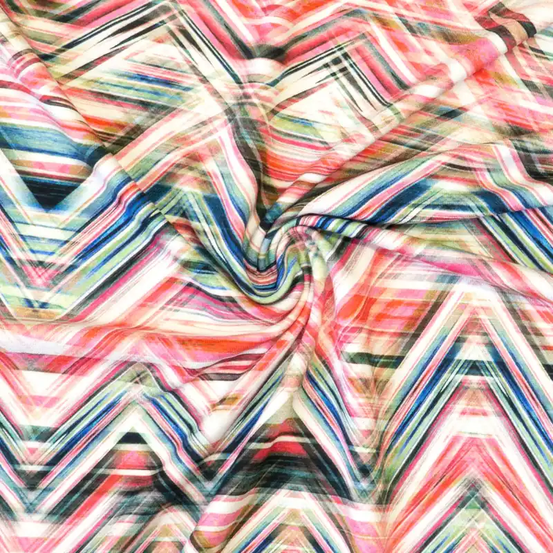 Viskosejersey, rosatöne, grüntöne, blautöne, grafisch gemustert Direktkauf