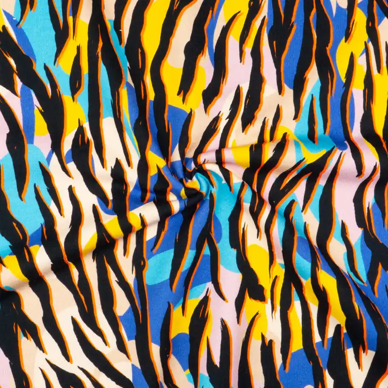 French Terry, neonorange, schwarz, türkis, gelb, Animal-Muster Weltweiter Versand