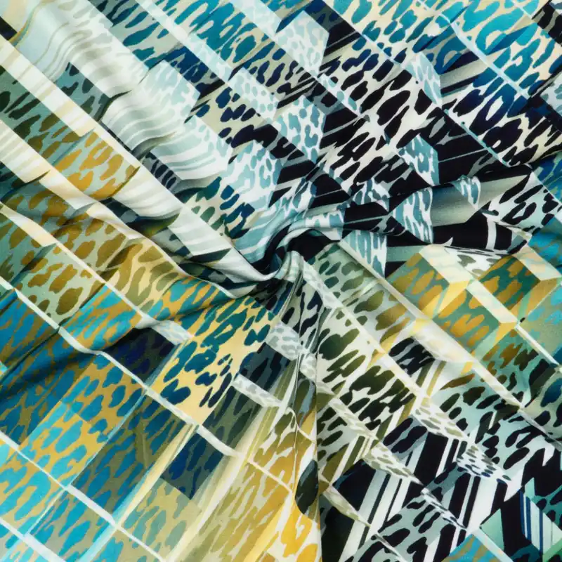 Kostenloser Versand Viskosejersey, blautöne, curry, schwarz, abstrakt gemustert